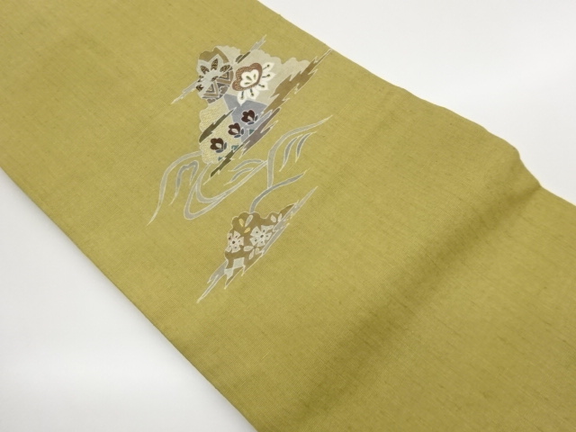 JAPANESE NAGOYA OBI / TSUMUGI / EMBROIDERY / FLORAL PLANTS